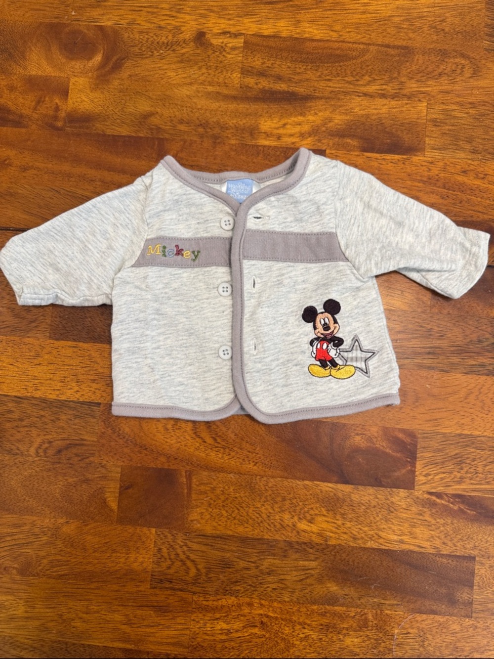 Mickey Embroidered Preemie Jacket in Light Gray with Taupe Trim